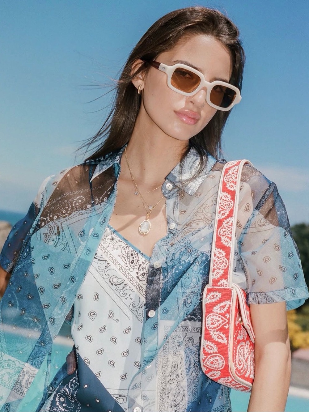 STAUD Sheer Bandana Button Up Shirt
